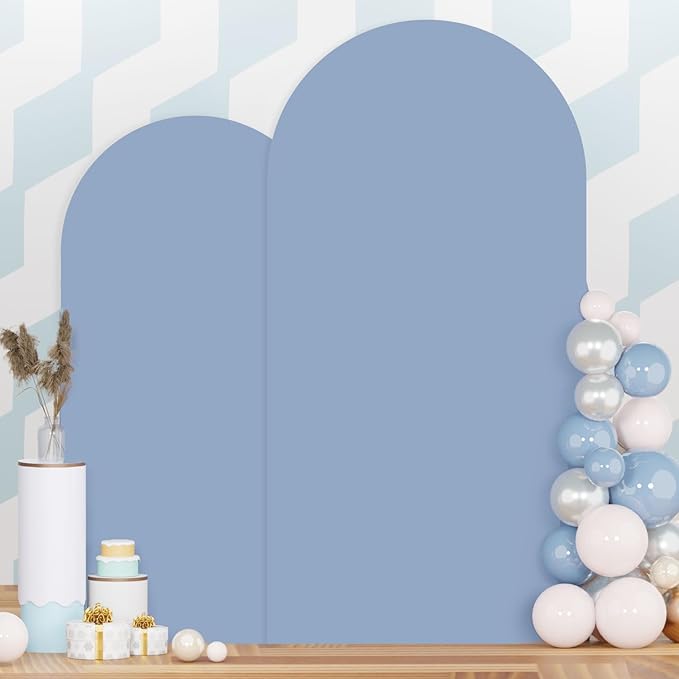 Dusty Blue Arch Cover Set of 2 Spandex Fitted Arch Stand Cover 7.2FT 6FT Wedding Arch Backdrop Stands Cover Round Top Chiara Arch Frame Cover Backdrop Fabric for Baby Shower Arch Decor