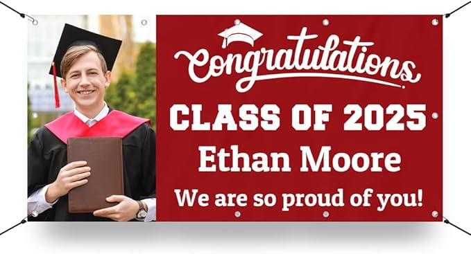 Personalized Graduation Photo Vinyl Banner Sign - Class of 2025 Custom Photo and Name - Milweb1 - Burgundy - 3'x6'