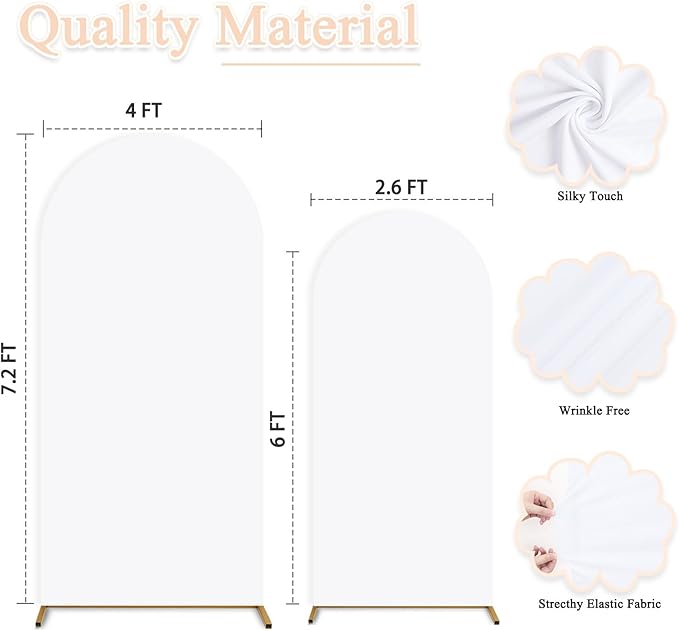 Set of 2 Wedding Arch Cover 7.2ft 6ft White Arch Cover Chiara Backdrop Cover Spandex Fitted Arch Stand Cover Balloon Arch Covers Stretchy Backdrop for Baby Shower Party Ceremony Decoration