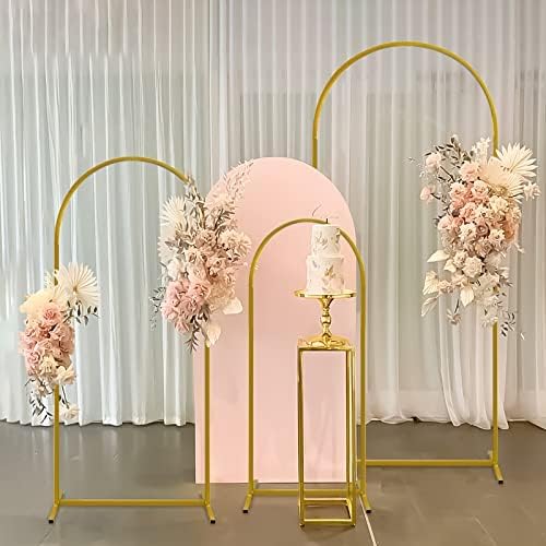 Metal Wedding Arch Backdrop Stand,3-Piece Gold Arch Backdrop Stand for Wedding Ceremony Bridal Party Birthday Party Balloon Arch Decoration(Gold)