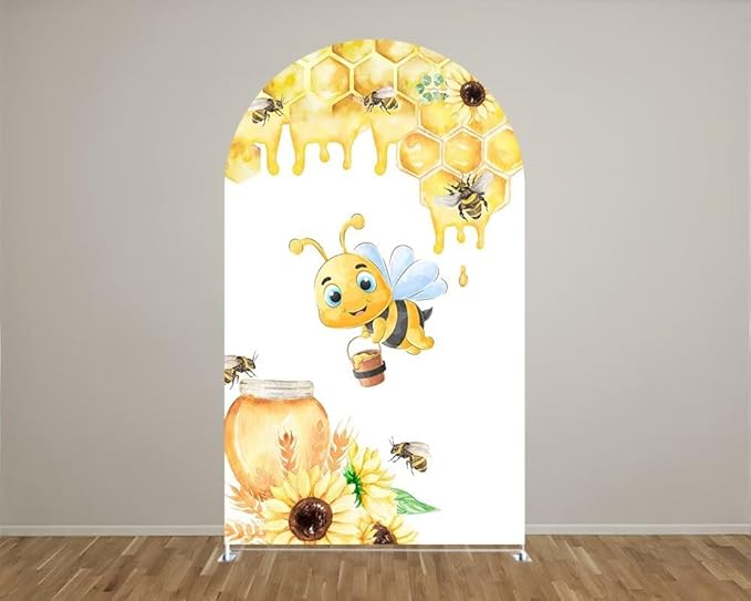 Happy Bee Days Celebration Watercolor Arch Backdrop Stand Covers Sweet Bees Yellow Party Decorations 3.3x6.5ft Arches Backdrop Fabric Cover Supplies Kids Baby Shower Decors
