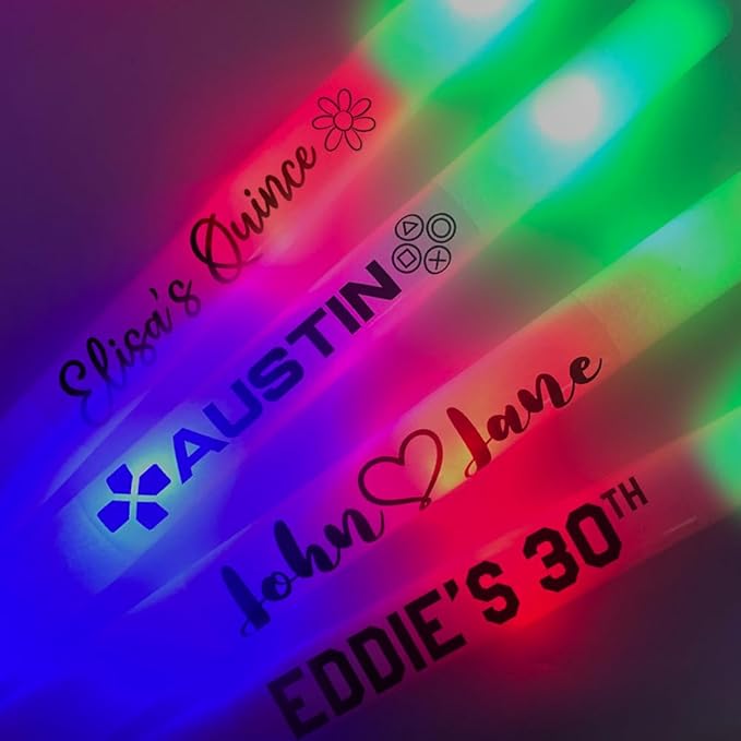 Pack of 100 with Yard Sign, Custom LED Party Foam Light Sticks for Wedding, Birthdays, Guests, Party, DJ, Concerts, Festivals, Events, Promotions 3 Color Lighting Modes Batteries 16"