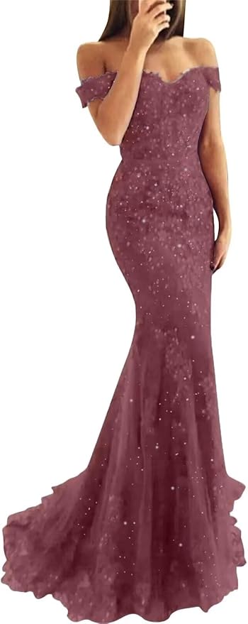 Tulle Long Prom Dresses Off The Shoulder Mermaid Dress with Elegant Laces Appliques Formal Evening Party Gowns