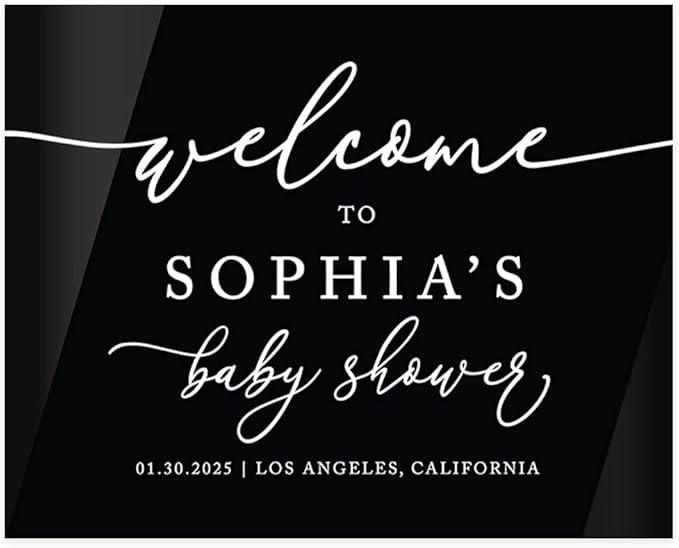 Andaz Press 16"x20" Black Acrylic Personalized Baby Shower Welcome Sign, Gender Neutral Large Custom Sign for Easel Stand, Classic Baby Shower Decorations