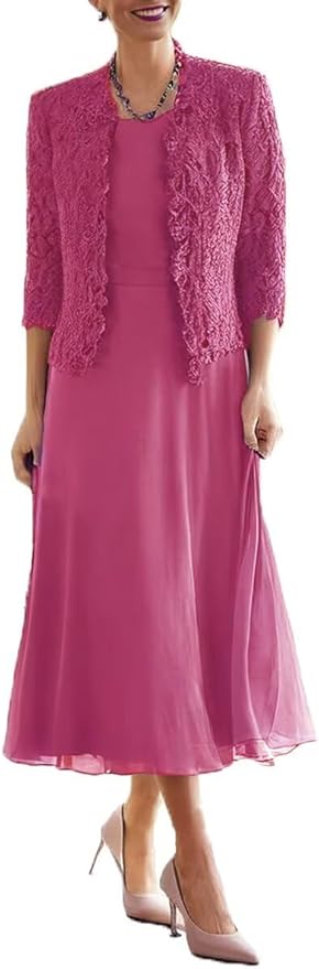 Tea Length Grandmother of The Bride Dresses with Jackets Elegant Laces Mother of Bride Dress for Wedding Guests