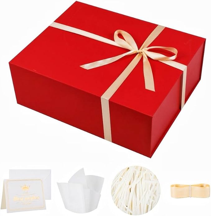 UoeRing 1 Extra Large Red Gift Box 20x16x7 inch Luxury Gift Box for Presents with Magnetic Closure Lid Collapsible,Birthday,Christmas,Contains Card, Ribbon,Tissue Paper,Shredded Paper Filler