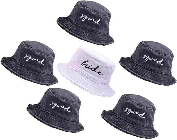 Bachelorette Bucket Hat for Bride Squad Distressed Embroidered Sun Hat Bridal Party Gift