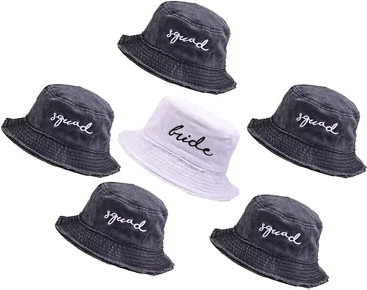Bachelorette Bucket Hat for Bride Squad Distressed Embroidered Sun Hat Bridal Party Gift