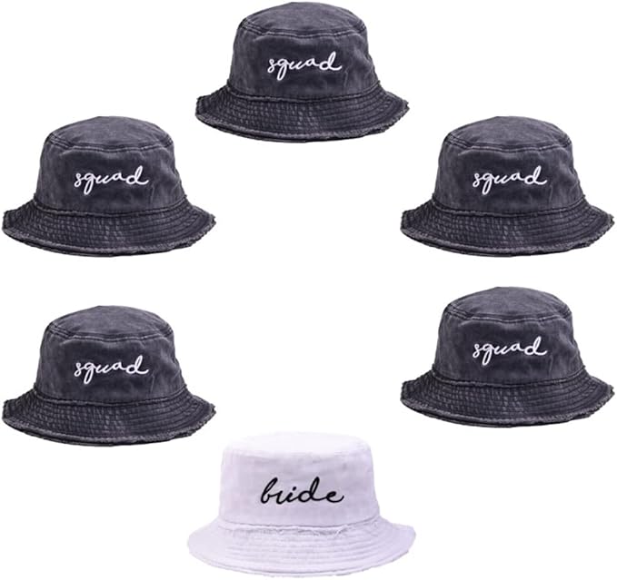 Bachelorette Bucket Hat for Bride Squad Distressed Embroidered Sun Hat Bridal Party Gift