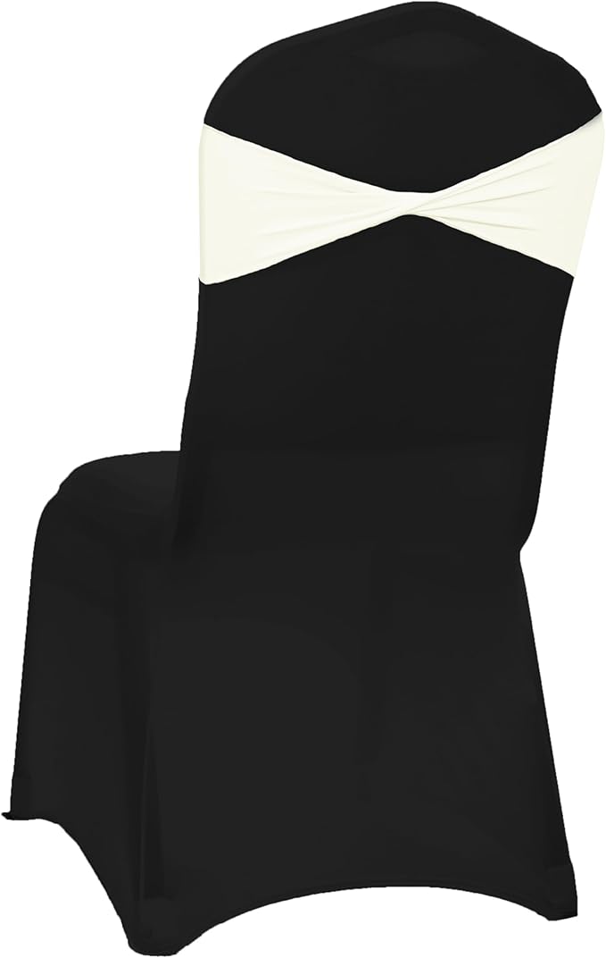VDS Pack of 50 PCS | Ivory | Spandex Chair Sashes Bows Without Buckle | Stretch Elastic Banquet Universal Folding Chair Band Tie with for Wedding Party Conference Celebration Event Decoration