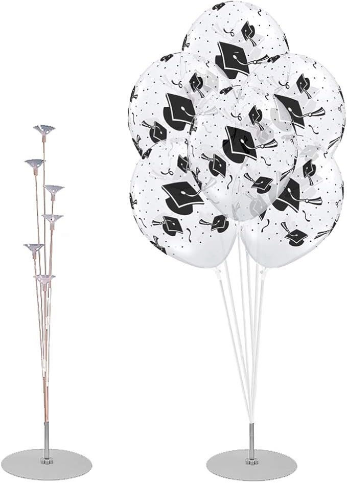 PMU 100 Pcs Clear Graduation Balloons Class of 2025 with All-Over Print White Grad Caps-Confetti and Streamers | Graduation Party Supplies | Congratulations Grad Latex Balloons Latex
