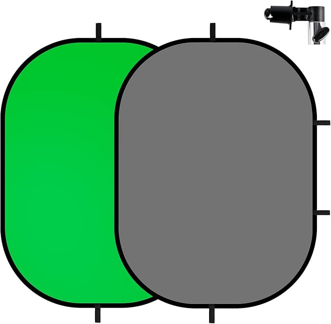 Reversible Photo Pop-up Backdrop, 3'x5' Green Grey Double-Sided Background for Headshot and Portrait Photography, Vlogging and Video Conferencing