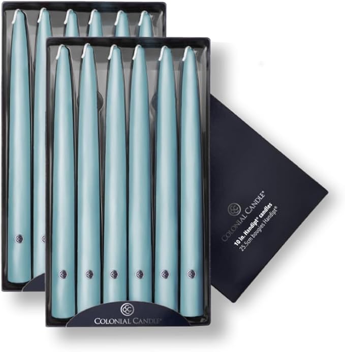 Colonial Candle Unscented Taper Candle, Handipt Collection, Coastal Blue, 10 in, Pack of 12 - Up to 8 Hours Burn