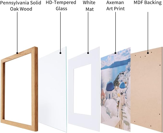 Axeman 11x14 Picture Frame with Mat for 8x10, Solid Oak Wood Picture Frames with Tempered Glass, Natural Wooden 11x14 inch Photo Frame for Wall with Wall Hook Included, Set of 3, Natural
