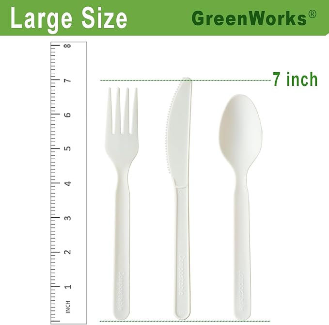 GreenWorks 1000 Heavy-duty Compostable Spoons,BPI Certified 7" Series Large Bulk Disposable Cutlery Spoon