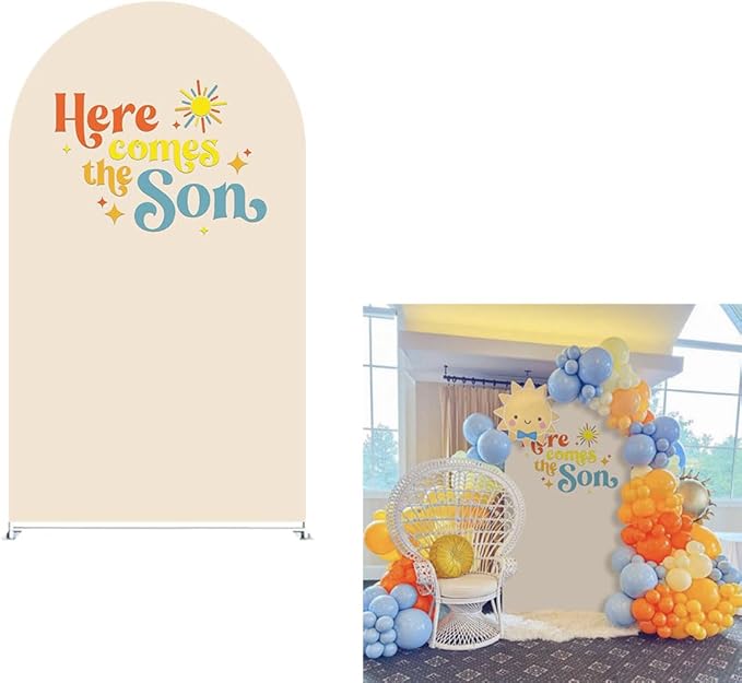 Here Comes The Son Arch Backdrop Cover First Trip Around The Sun Baby Shower Decorations Arch Spandex Cover Groovy Sunshine Birthday Party Fiesta (6.6x3.3ft Cover,19)