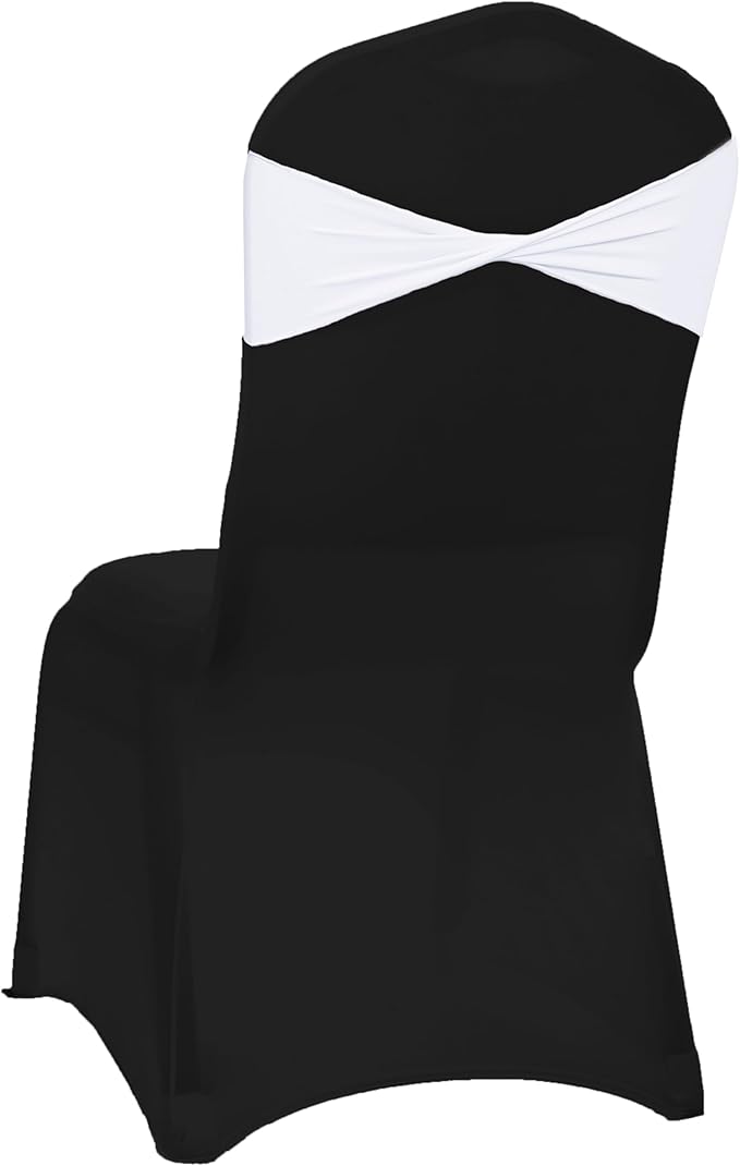 VDS Pack of 25 PCS | White | Spandex Chair Sashes Bows Without Buckle | Stretch Elastic Banquet Universal Folding Chair Band Tie with for Wedding Party Conference Celebration Event Decoration
