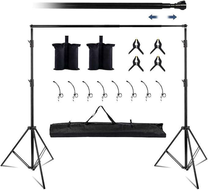 Kate Backdrop Stand Kit for Photography, 10x8.5ft(WxH) Adjustable Heavy Duty Photo Background Stand with 8 Clamps and 2 Sandbags, Back Drop Support System Stand for Backdrop Parties