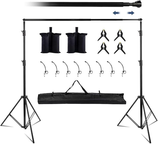 Kate Backdrop Stand Kit for Photography, 10x8.5ft(WxH) Adjustable Heavy Duty Photo Background Stand with 8 Clamps and 2 Sandbags, Back Drop Support System Stand for Backdrop Parties