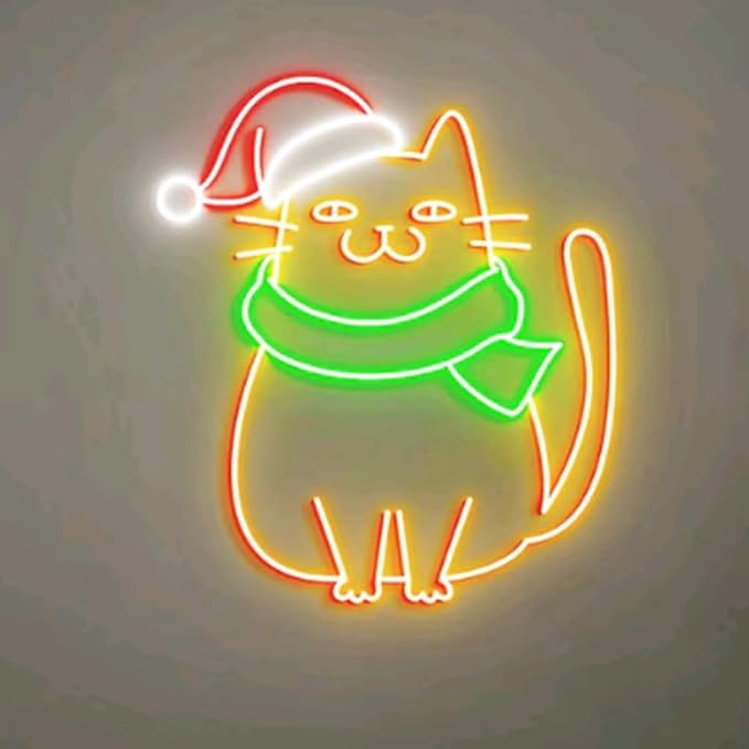 Meowy Christmas Neon Sign, Christmas Cat Home Decor, Cute Cat for Christmas Home Decor, Christmas Gift for Cat Lovers, Meowy Cat Gift Size:H16xW13inches