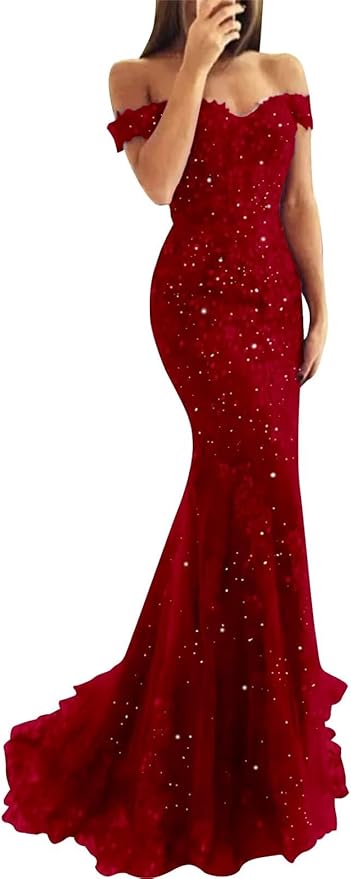 Tulle Long Prom Dresses Off The Shoulder Mermaid Dress with Elegant Laces Appliques Formal Evening Party Gowns