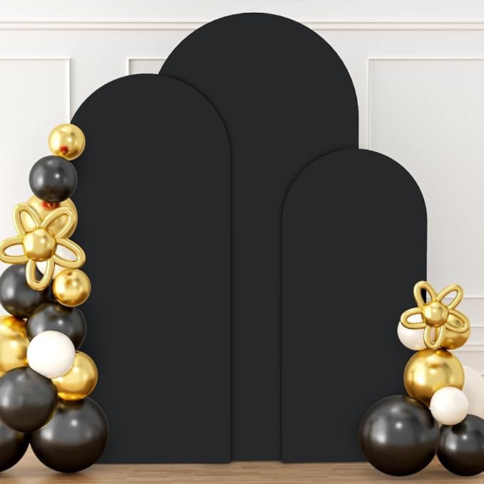 Spandex Arch Cover Set of 3 Arch Covers Stretchy Black Wedding Arch Cover 6ft 5ft 4ft Arch Backdrop Stand Cover Round Top Chiara Arch Wall Backdrop for Baby Shower Banquet Party Halloween