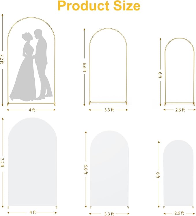 GRENTY Metal Arch Backdrop Stand and Cover Set 7.2FT/6.6FT/6FT, Wedding Arch Frame with Spiral Rotating Joint, 3 Wrinkle-Resistant Cover for Birthday, Anniversary, Wedding, Party, Baby Shower
