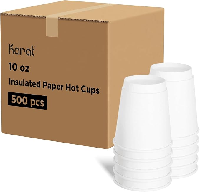 Karat 10 oz Double-Wall Insulated Coffee Cup [500 Count] White Paper Hot Cup - Rolled Rim for Hot Beverages, 90mm (C-KIC510W)