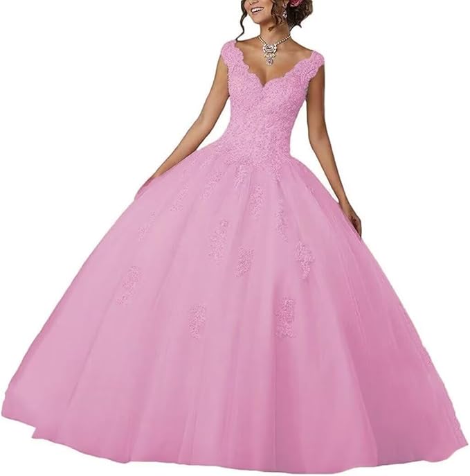 Laces Appliques Long Ball Gown Puffy Tulle Quinceanera Dresses Wedding Dresses with Sleeveless