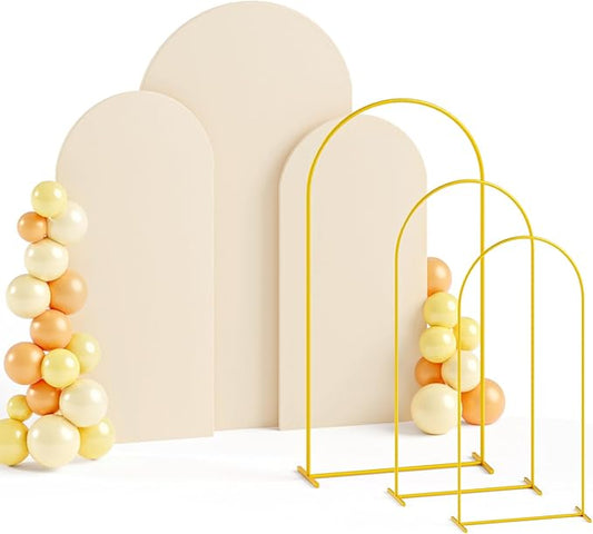 Arch Backdrop Stand and Cover Set 4&5&6ft Beige Arch Cover Set of 3 Metal Arches Backdrop Stand Wedding Arched Frame Gold Arched Backdrops Stand with Covers for Wedding Party Ceremony Decor