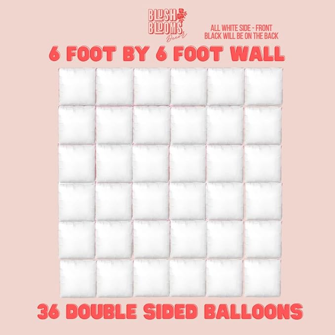 Matte Pink and White Foil Balloon Wall (36 Pack) | 6 Foot by 6 Foot Wall | Weddings, Birthdays, Showers, Parties, and Events (Black and White)