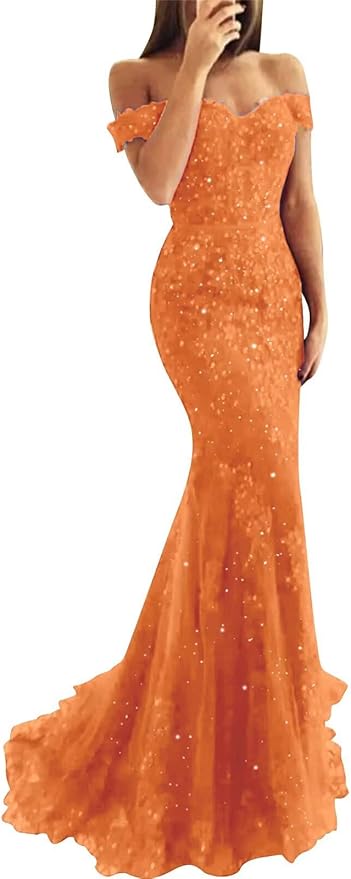 Tulle Long Prom Dresses Off The Shoulder Mermaid Dress with Elegant Laces Appliques Formal Evening Party Gowns