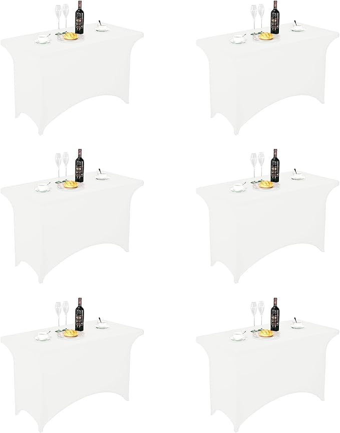 FORLIFE 6Pack Spandex Table Covers 4ft，Fitted Tablecloth for 4ft Rectangular Tables, Stretch Patio Table Covers, Universal Spandex Table Cover for Wedding, Banquet, Party - White
