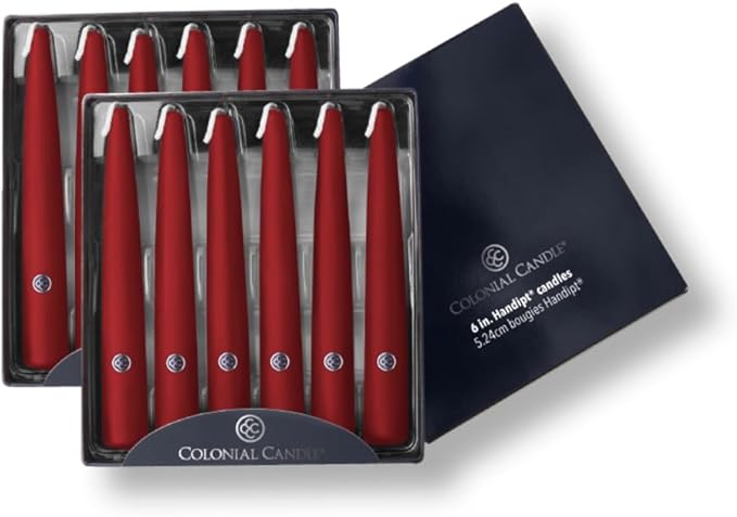 Colonial Candle Unscented Taper Candle, Handipt Collection, Traditional Cranberry, 6 In, Pack of 12 - Up to 4 Hours Burn