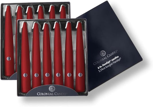 Colonial Candle Unscented Taper Candle, Handipt Collection, Traditional Cranberry, 6 In, Pack of 12 - Up to 4 Hours Burn