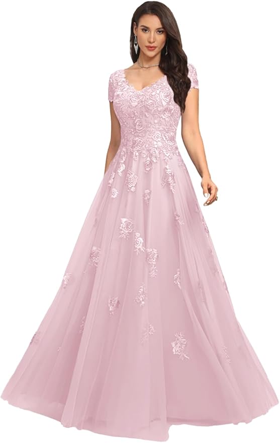 Mother of The Bride Dresses Sleeve Laces Applique V Neck Evening Gowns Cap Sleeves Grandmother of The Groom Dress