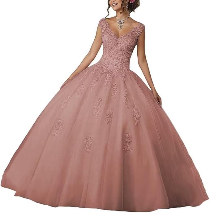 Laces Appliques Long Ball Gown Puffy Tulle Quinceanera Dresses Wedding Dresses with Sleeveless