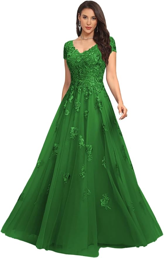 Mother of The Bride Dresses Sleeve Laces Applique V Neck Evening Gowns Cap Sleeves Grandmother of The Groom Dress