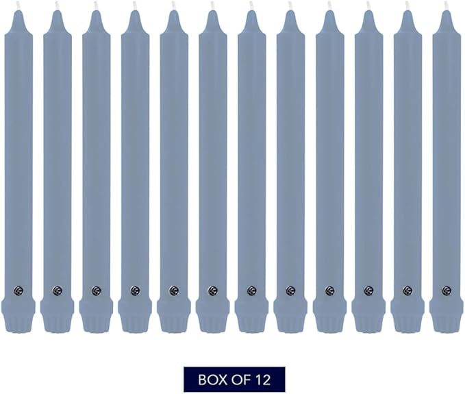 Colonial Candle Unscented Taper Candle, Classic Collection, Wedgewood, 8 in, Pack of 12 - Up to 6 Hours Burn