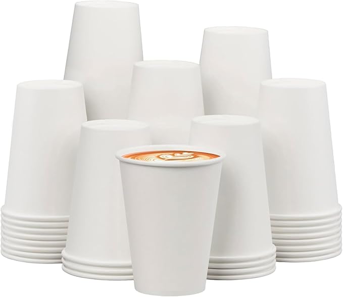 1000 Pack 12 oz Paper Cups - Disposable, White Hot Beverage Drinking Cups, Perfect for Party, Picnic, Travel, and Events
