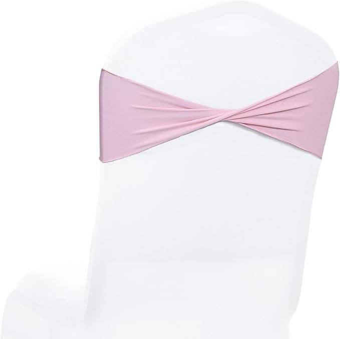 VDS Pack of 125 PCS | Blush Pink | Spandex Chair Sashes Bows Without Buckle | Stretch Elastic Banquet Universal Folding Chair Band Tie with for Wedding Party Conference Celebration Event Decoration