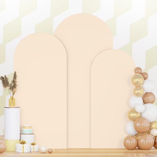 Spandex Arch Backdrop Cover Beige Wedding Arch Covers Set of 3 Balloon Arched Cover Stretchy Backdrop 5FT 6FT 7FT Round Top Chiara Arch Stand Covers for Birthday Baby Shower Ceremony Party Decoration