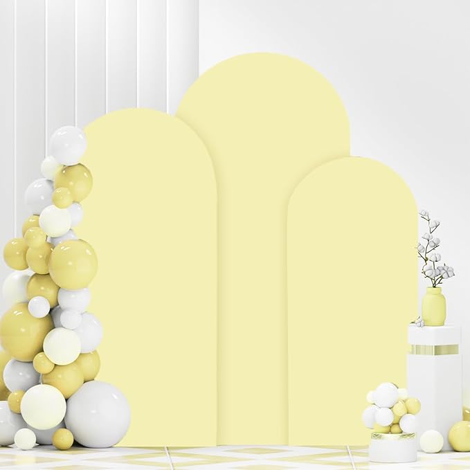 Wedding Arch Cover Set 5FT 6FT 7FT Yellow Spandex Arch Covers Stretchy Fabric for Birthday Party Boho Arch Stand Cover Set of 3 Round Top Arched Covering for Wedding Decorations