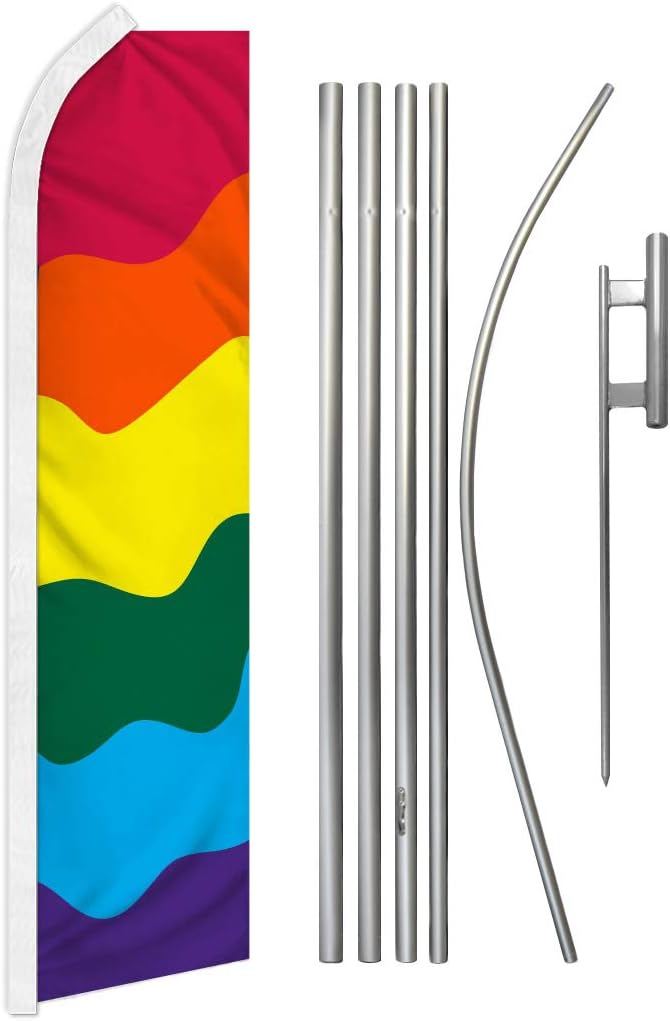 Rainbow Swooper Advertising Flag & Pole Kit - Perfect for Pride Events, Parties, Carnivals, Fairs