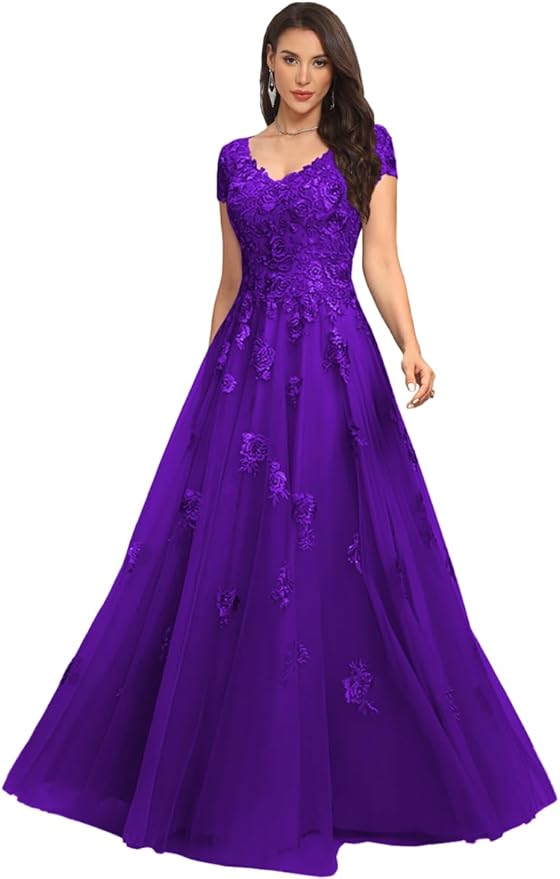 Mother of The Bride Dresses Sleeve Laces Applique V Neck Evening Gowns Cap Sleeves Grandmother of The Groom Dress