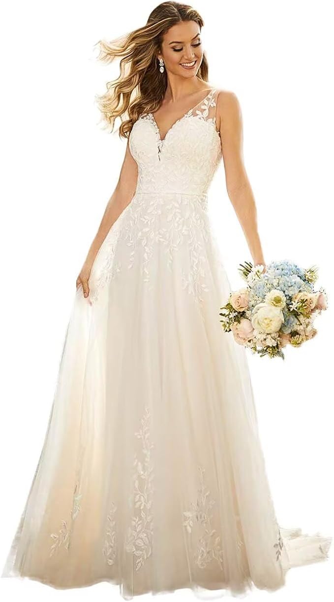 Boho Lace Wedding Dresses for Bride 2026 Tulle Long Sleeve Wedding Dress Ball Gowns Satin Mermaid Bridal Gown