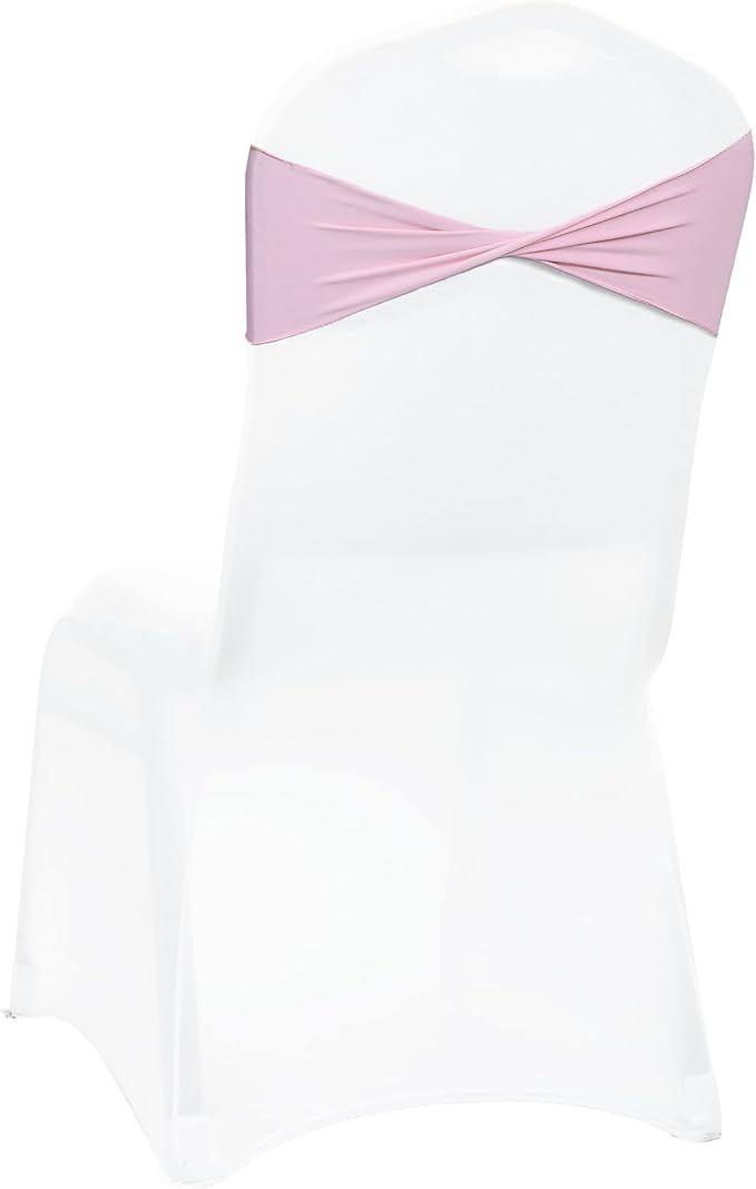 VDS Pack of 125 PCS | Blush Pink | Spandex Chair Sashes Bows Without Buckle | Stretch Elastic Banquet Universal Folding Chair Band Tie with for Wedding Party Conference Celebration Event Decoration