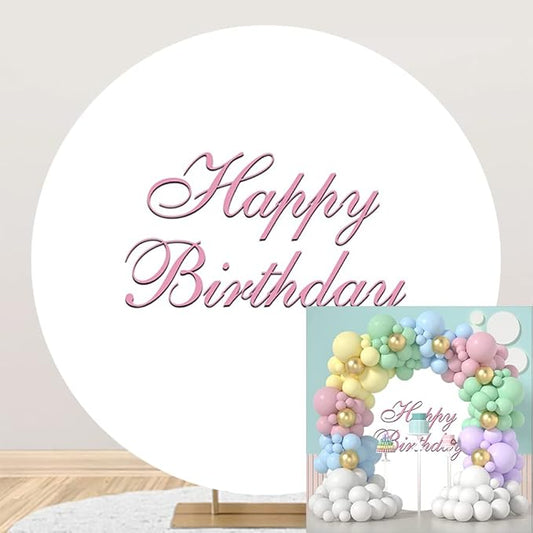 OERJU Happy Birthday Round Backdrop Cover White and Pink Birthday Party Photography Background Girls Women Birthday Party Decoration Circle Backdrop Cover Cake Table Banner Photo Shoot Prop 6.5x6.5ft