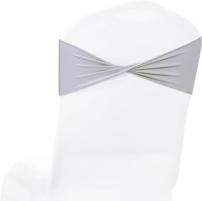 VDS Pack of 300 PCS | Light Silver | Spandex Chair Sashes Bows Without Buckle | Stretch Elastic Banquet Universal Folding Chair Band Tie with for Wedding Party Conference Celebration Event Decoration