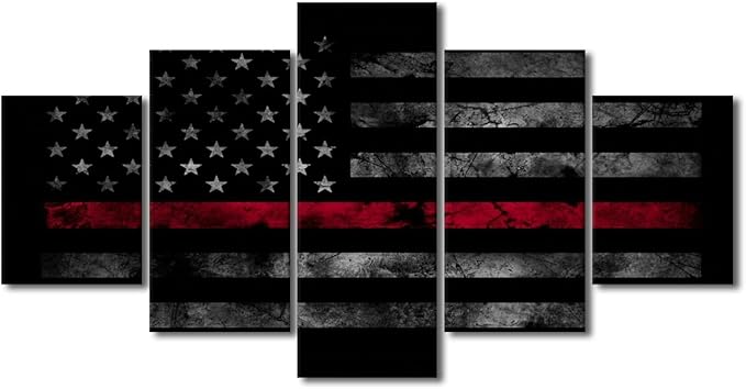 5 Pieces Retro American Flag Wall Art Black White and Red US Flag Painting Prints Artwork Modern Home Decor Canvas Wall Art for Home and Office Wooden Decoration Framed Ready to Hang 60x32 in